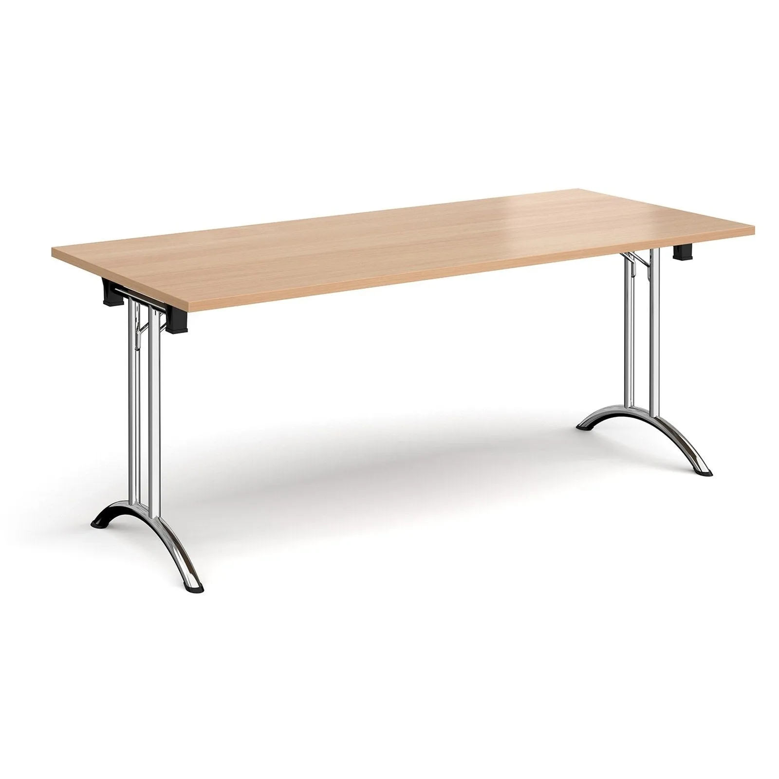 Rectangular folding leg table with curved foot rails