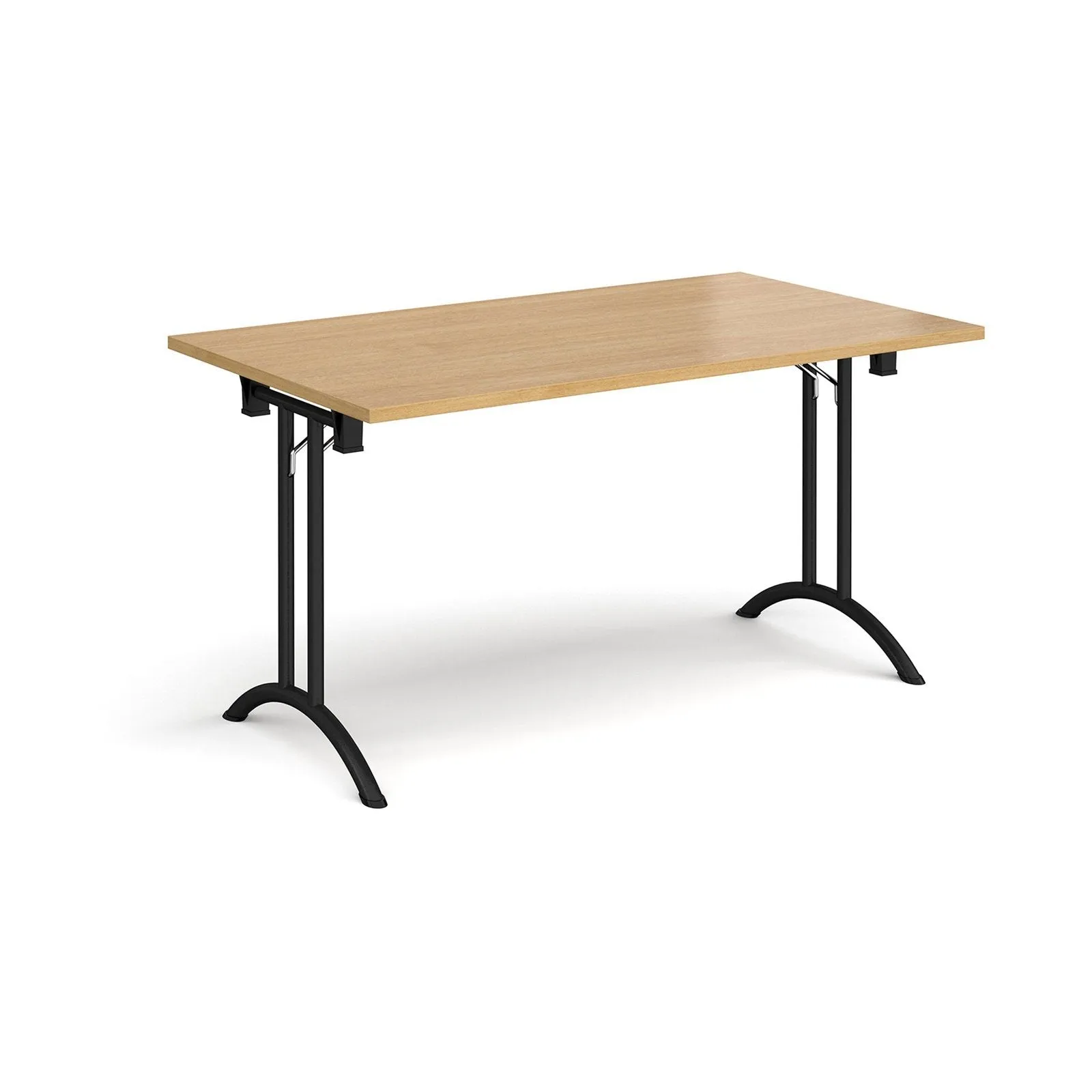 Rectangular folding leg table with curved foot rails