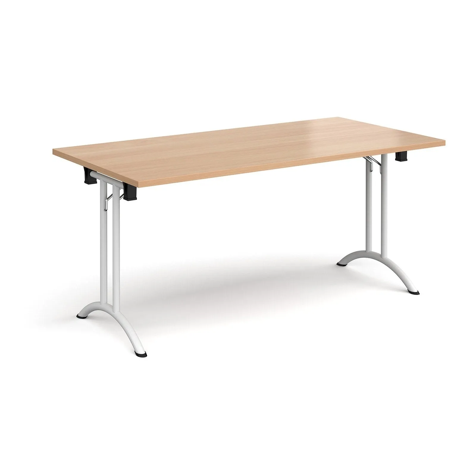 Rectangular folding leg table with curved foot rails