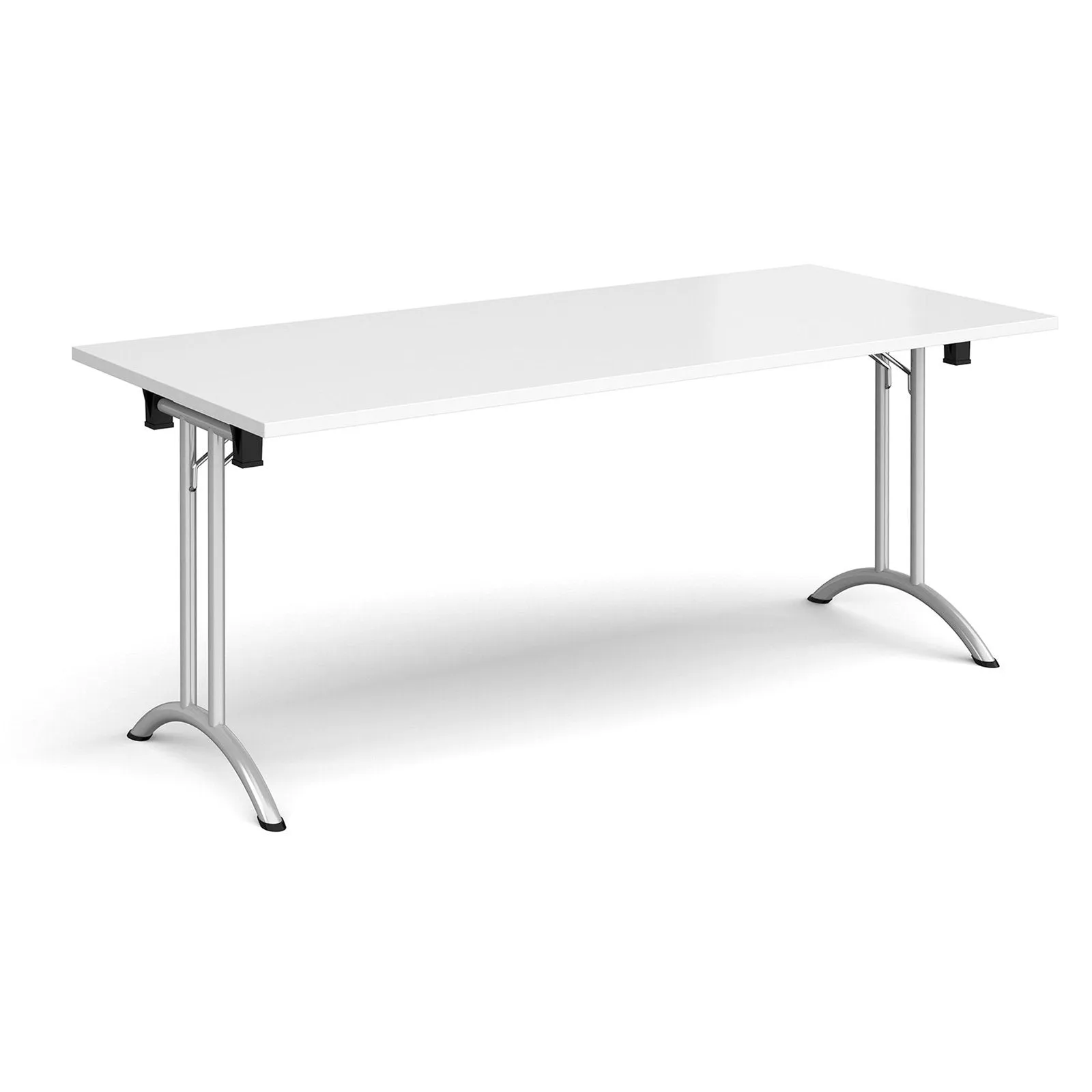 Rectangular folding leg table with curved foot rails