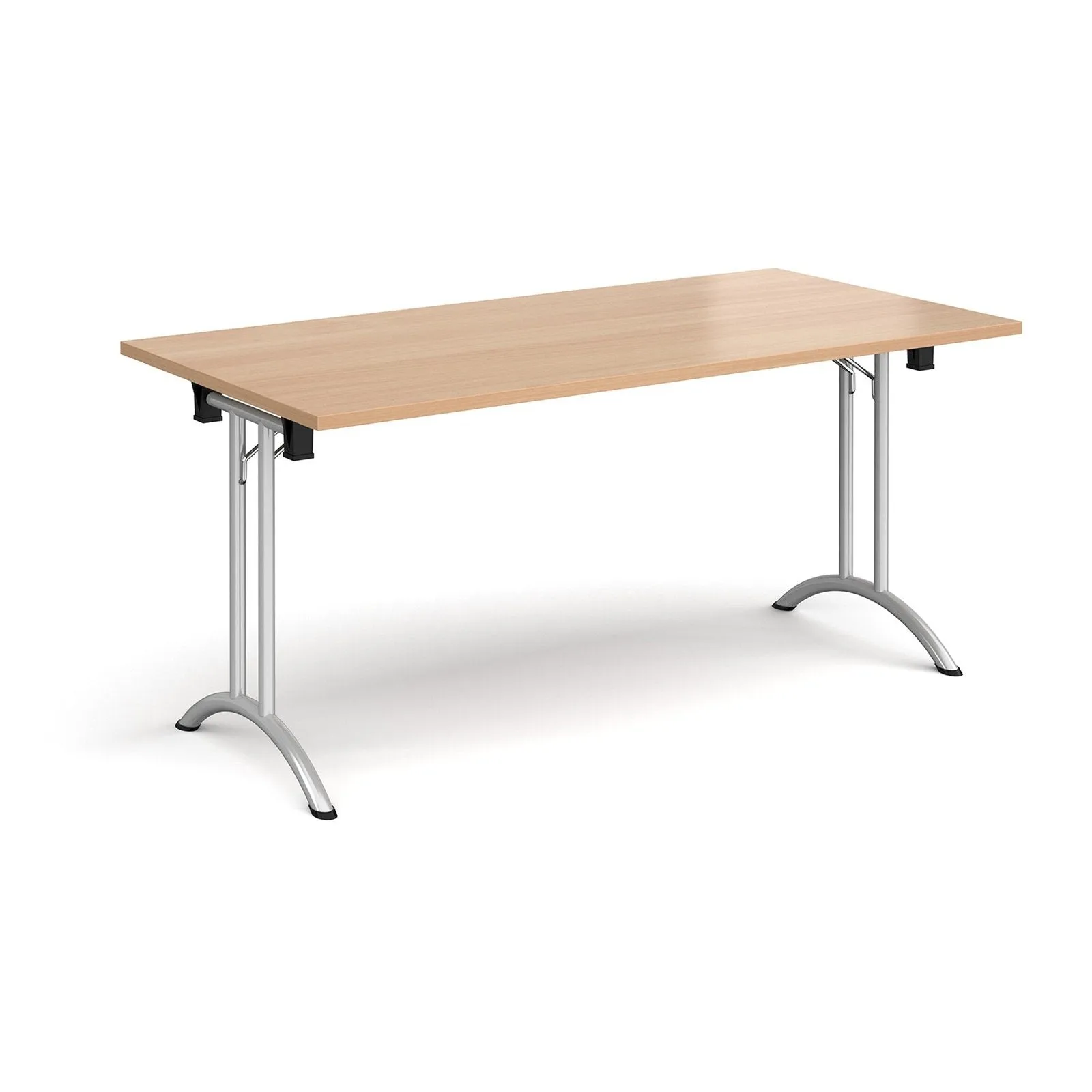 Rectangular folding leg table with curved foot rails