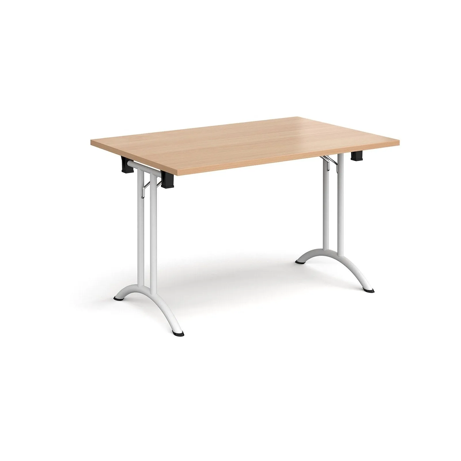 Rectangular folding leg table with curved foot rails