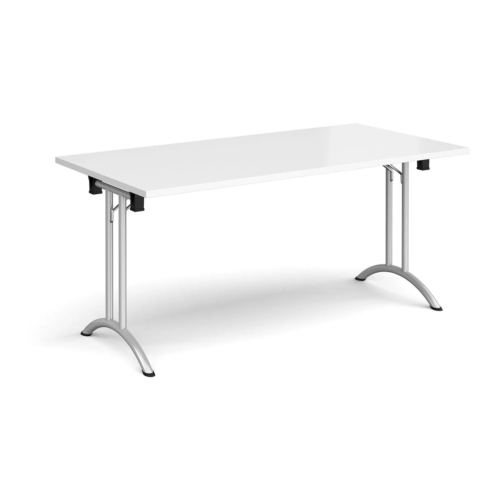 Rectangular folding leg table with curved foot rails