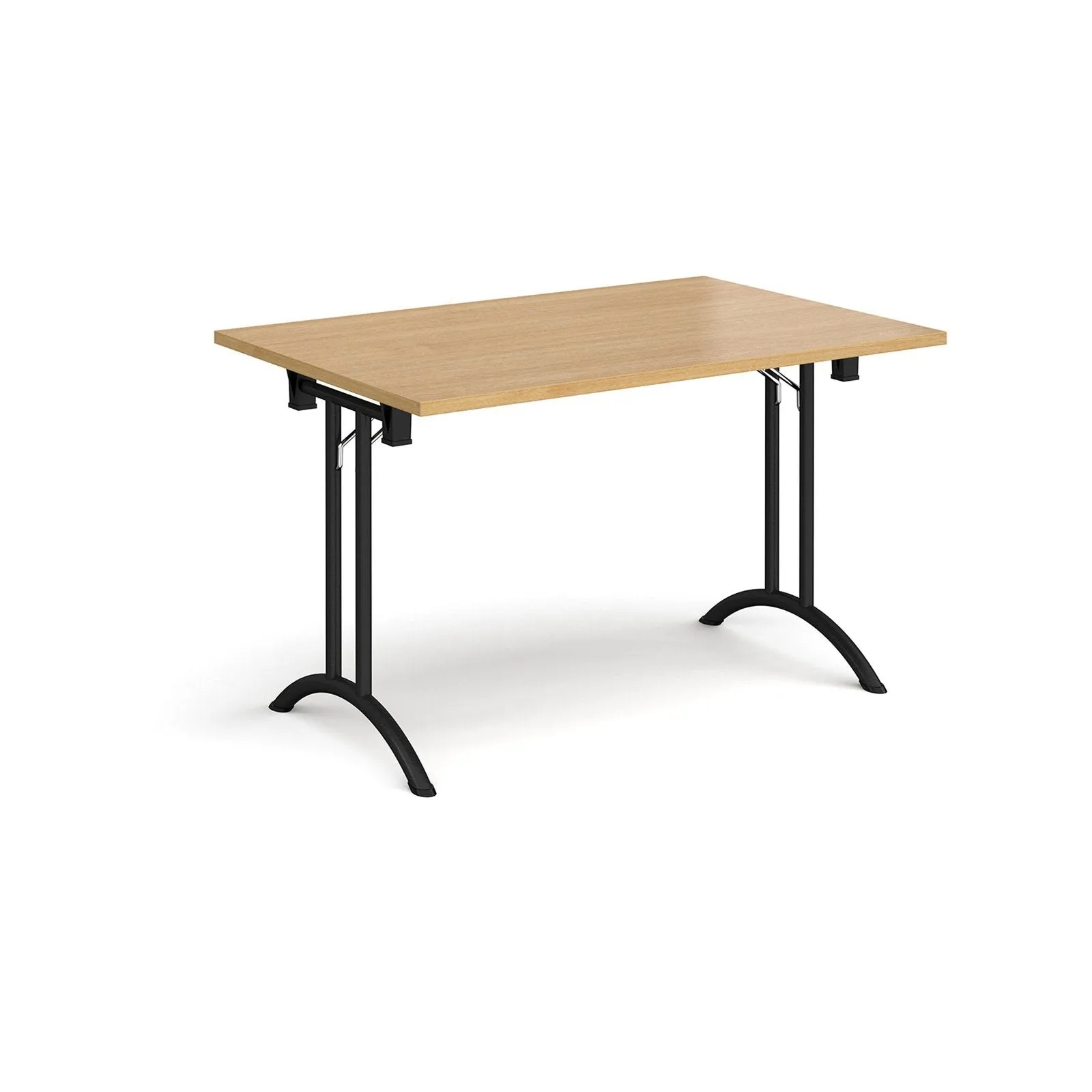 Rectangular folding leg table with curved foot rails