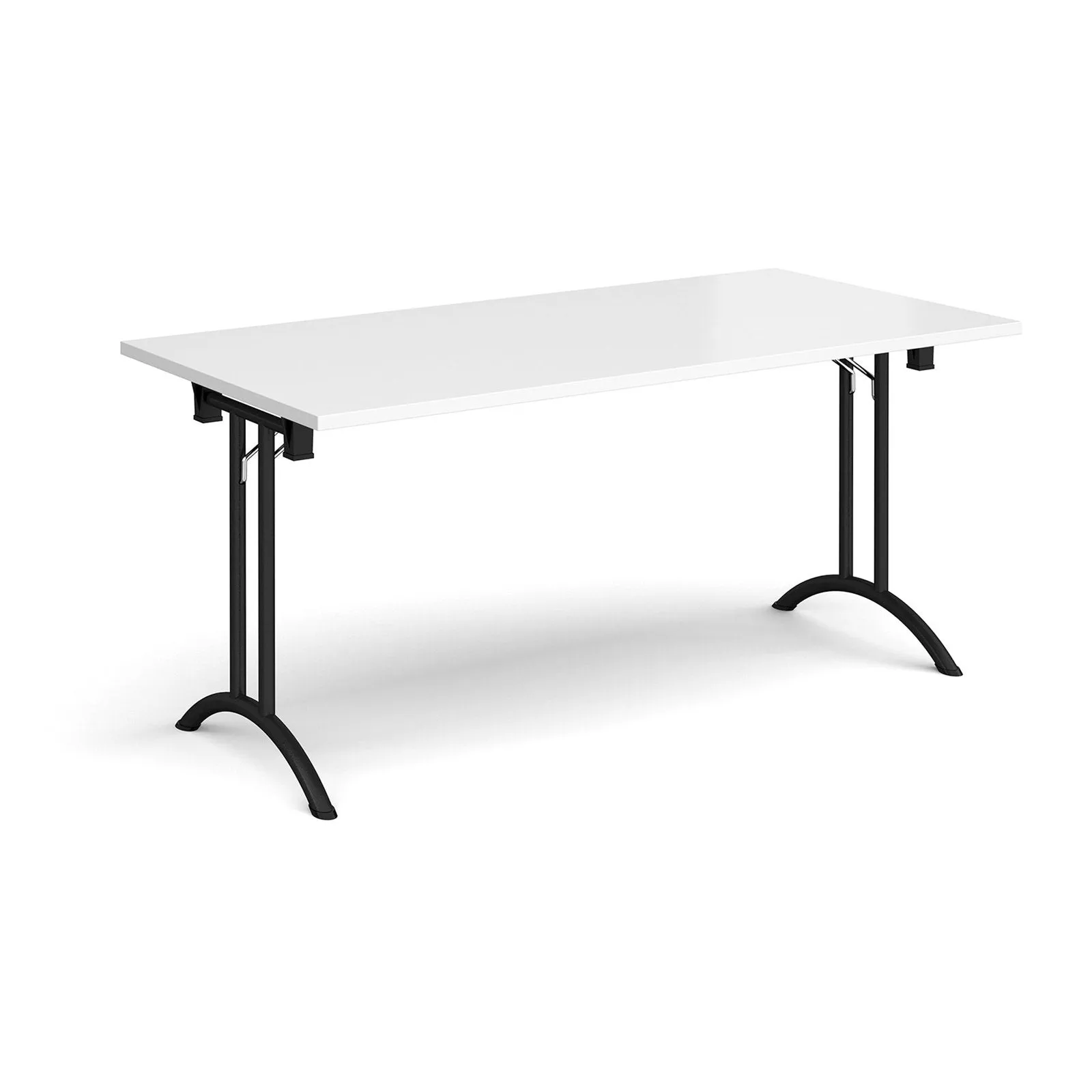 Rectangular folding leg table with curved foot rails