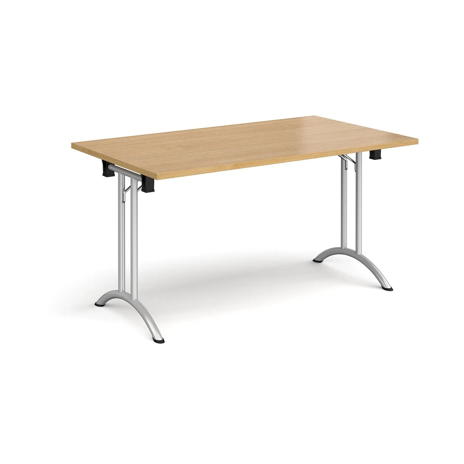 Rectangular folding leg table with curved foot rails