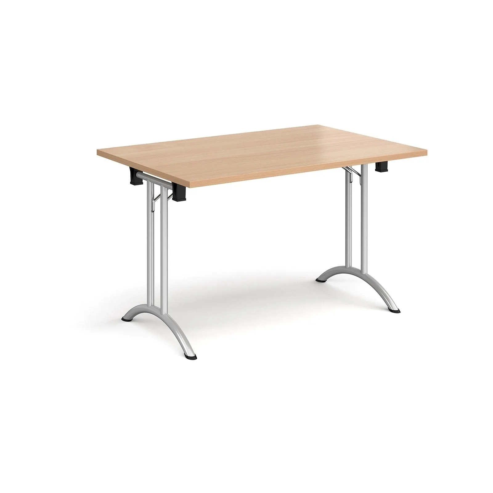 Rectangular folding leg table with curved foot rails