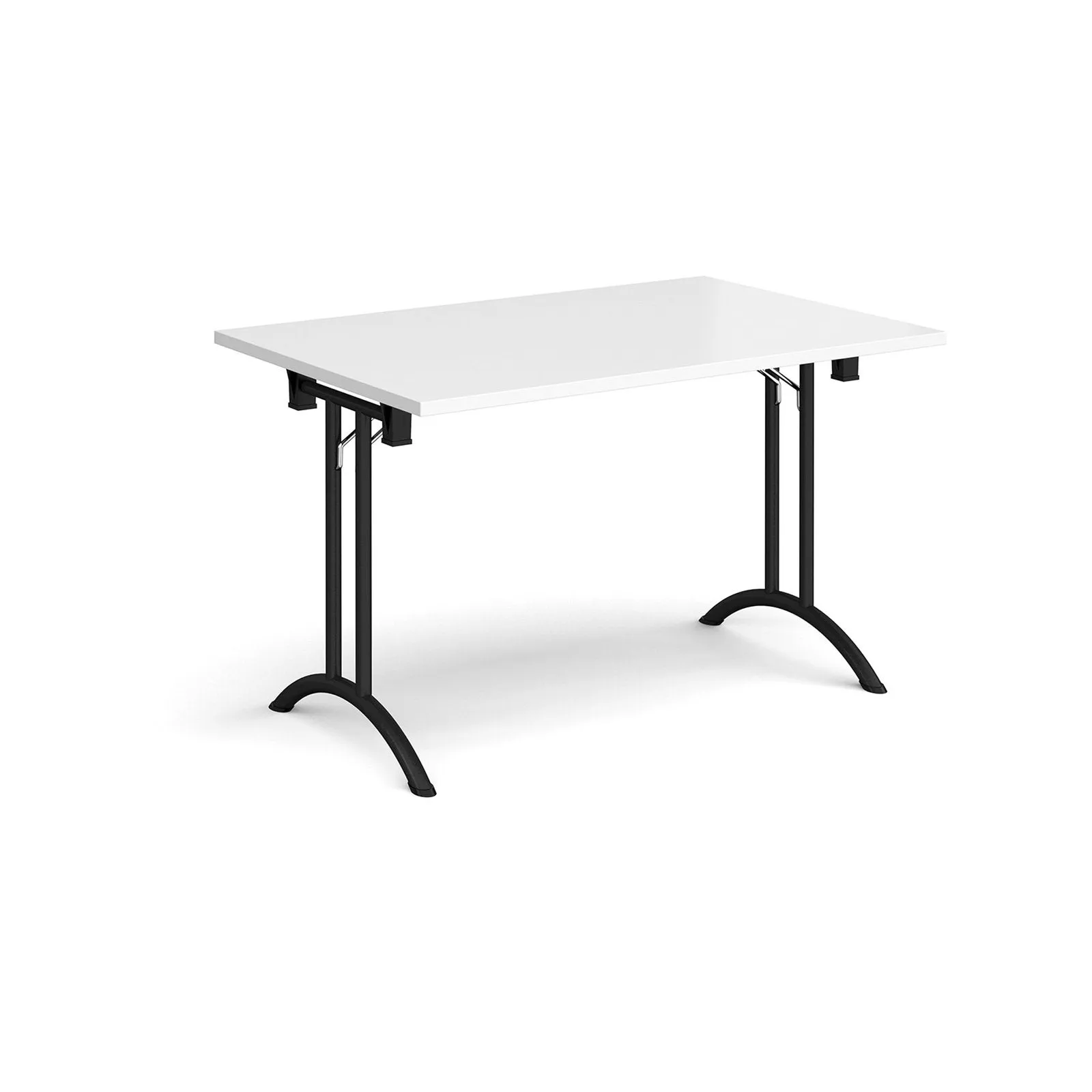 Rectangular folding leg table with curved foot rails