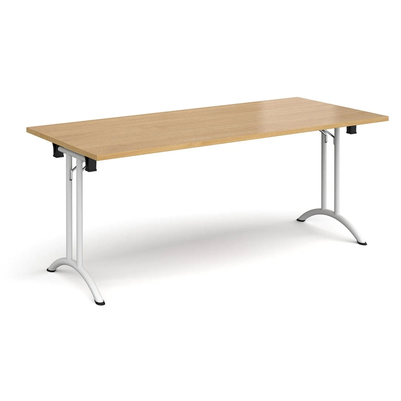 Rectangular folding leg table with curved foot rails