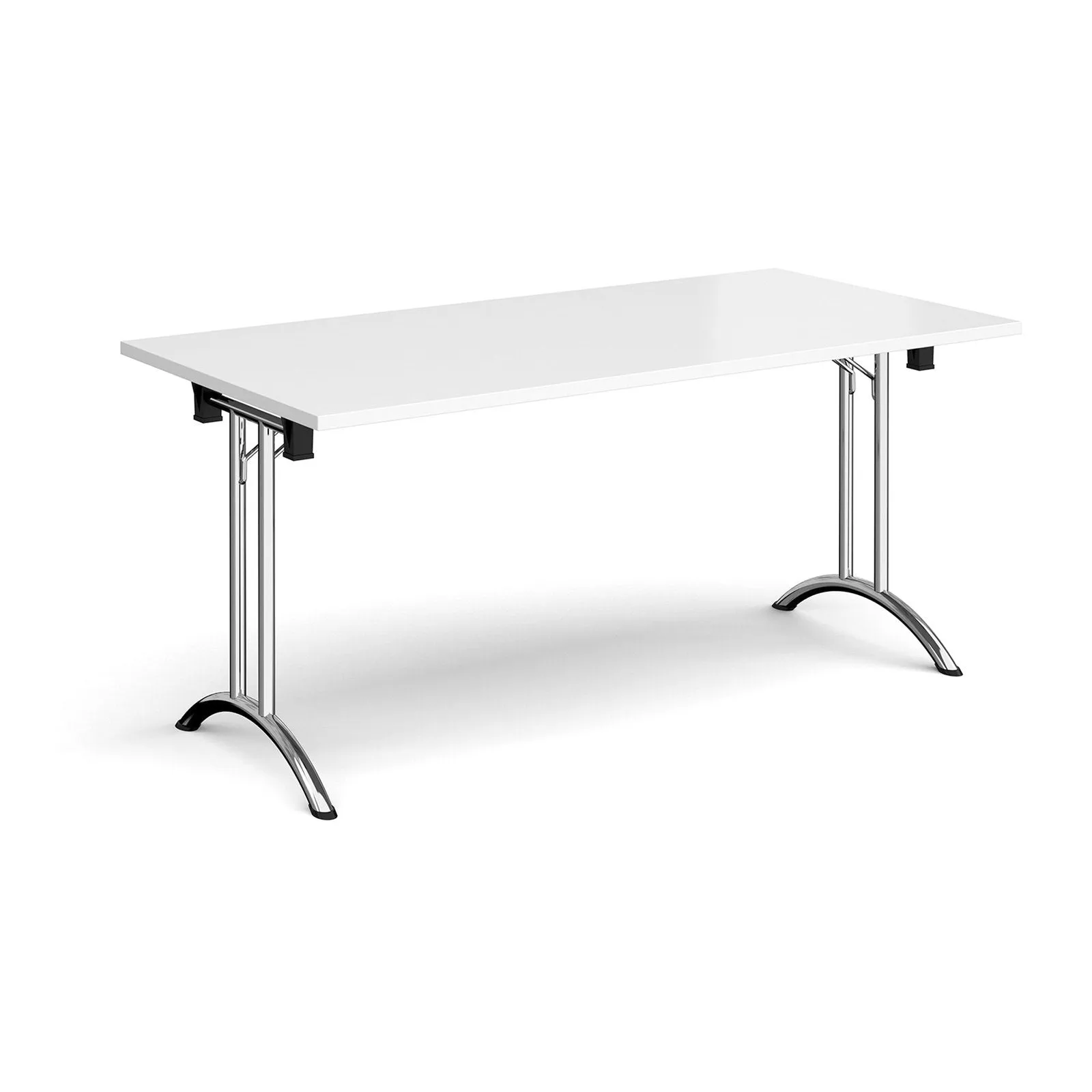 Rectangular folding leg table with curved foot rails