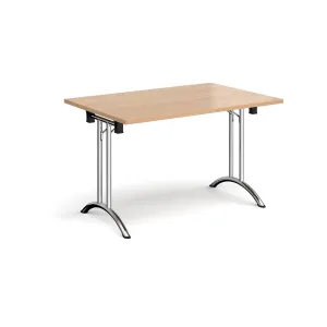 Rectangular folding leg table with curved foot rails