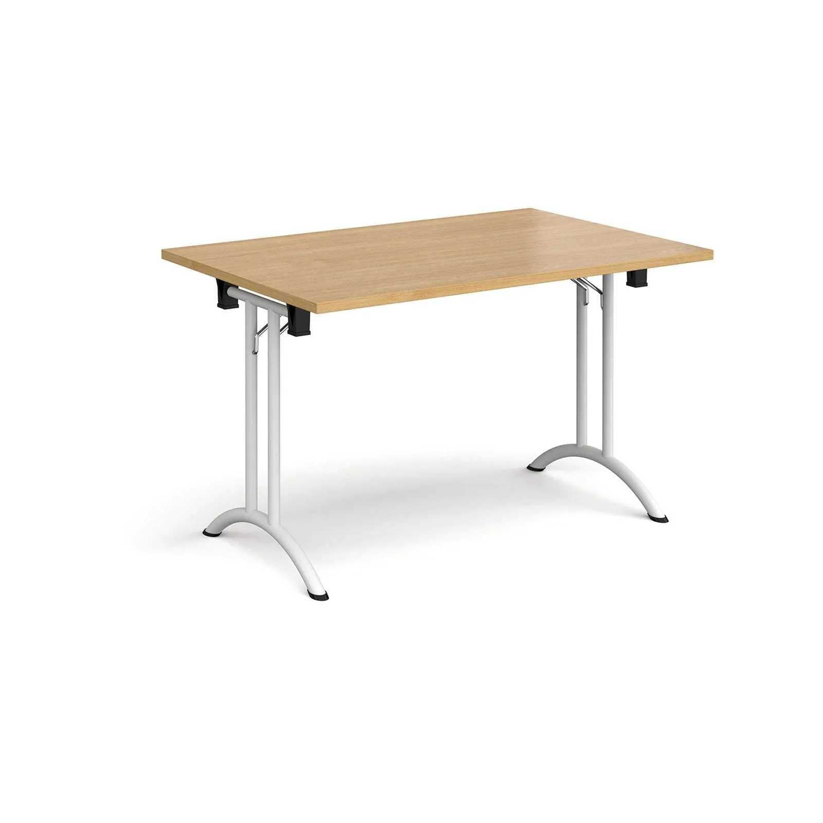 Rectangular folding leg table with curved foot rails