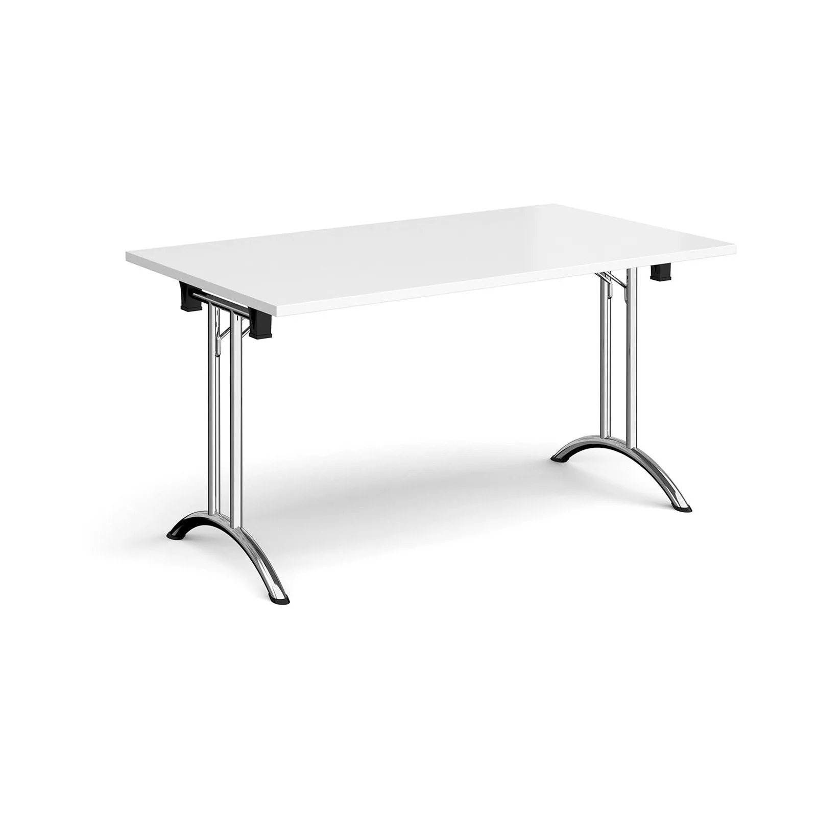 Rectangular folding leg table with curved foot rails