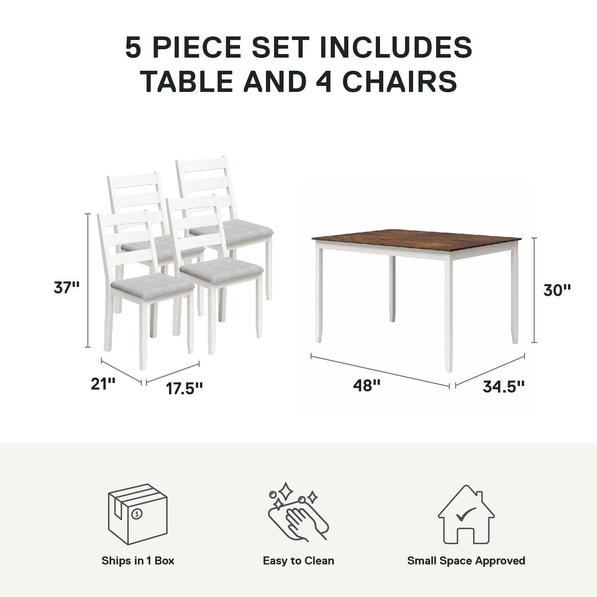 Reila 5-Piece Wood Dining Room Table Set for 4