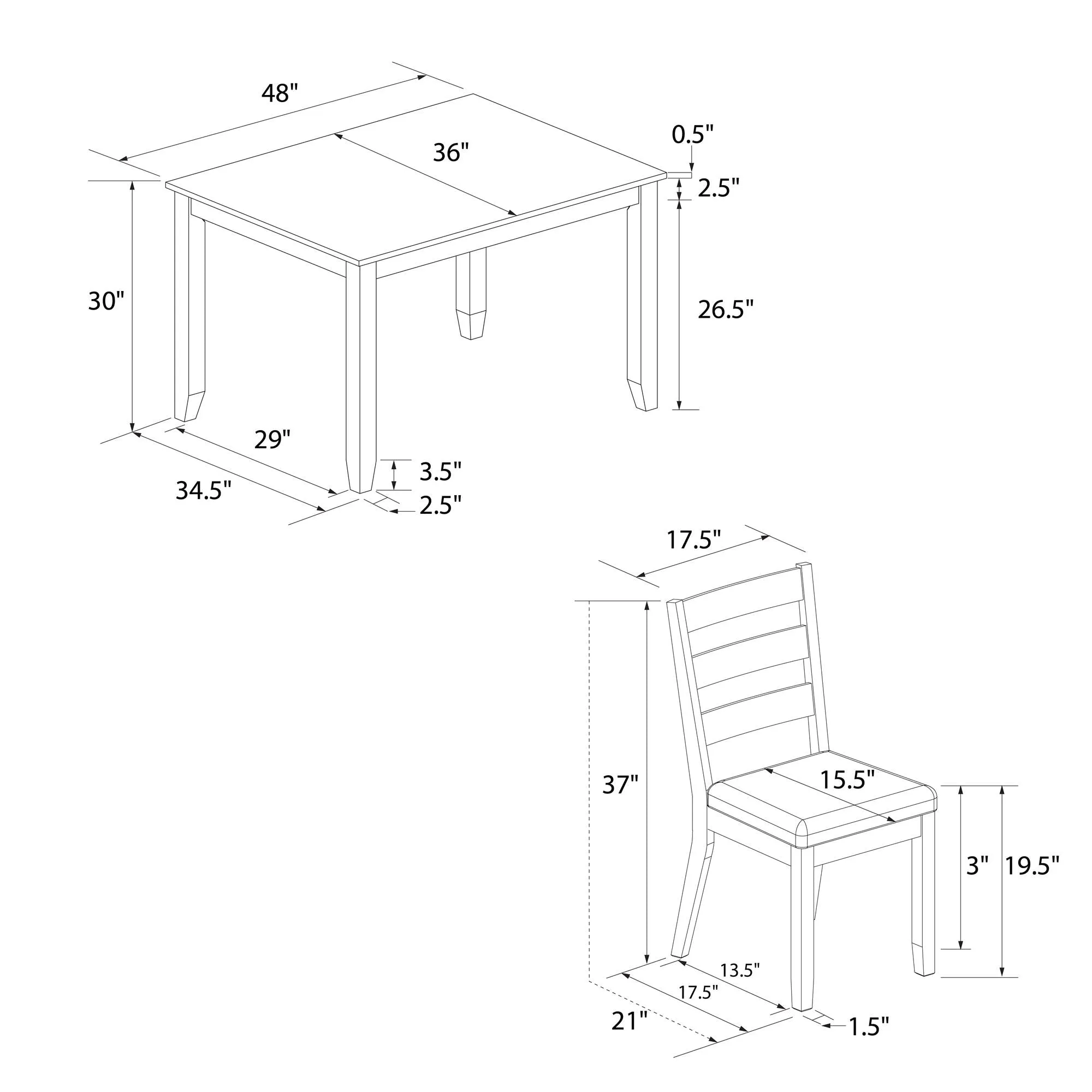 Reila 5-Piece Wood Dining Room Table Set for 4