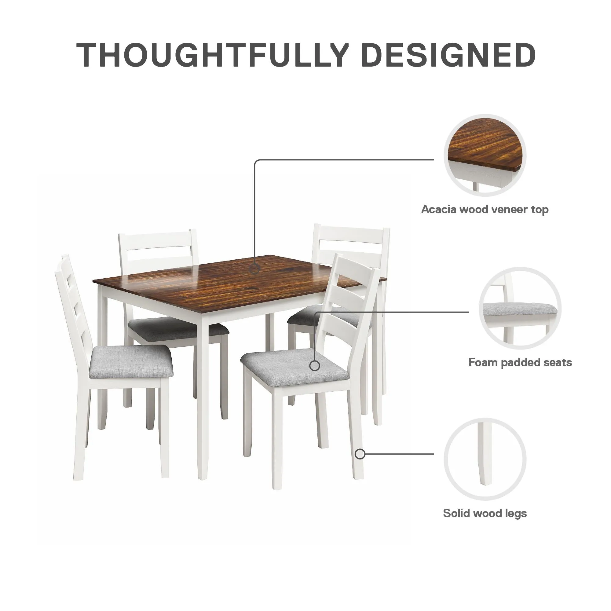 Reila 5-Piece Wood Dining Room Table Set for 4