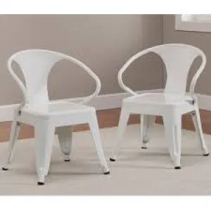 Rugged Steel Industrial White Kids Play Stackable Metal Chair (set of 2)