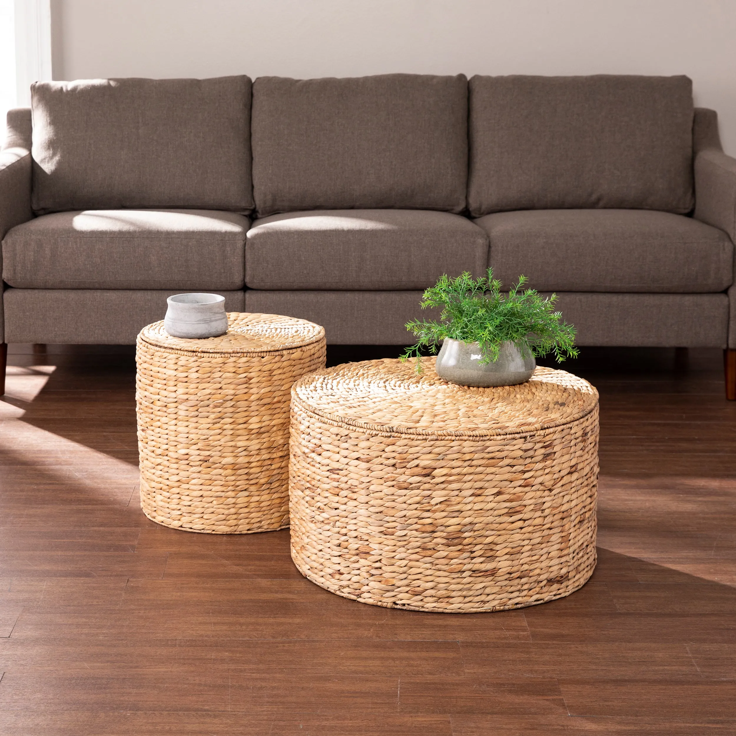 Satalia Round Water Hyacinth Storage Tables – 2 Piece Set