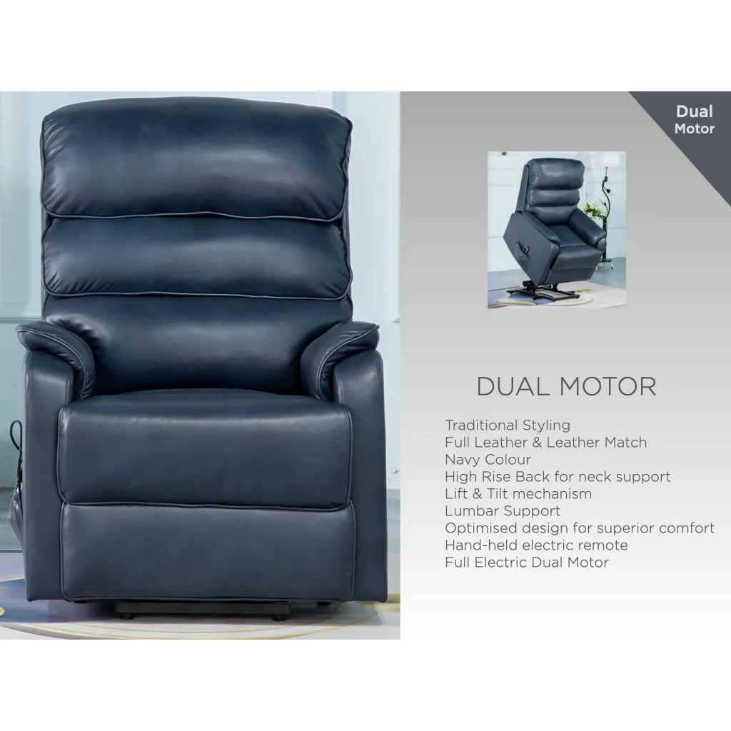 Savoy Navy Leather Lift and Tilt Chair by Annaghmore