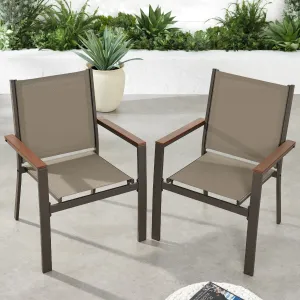 Set of 2 Stackable Textilene Chairs w/ Armrests, Dining Accent Furniture