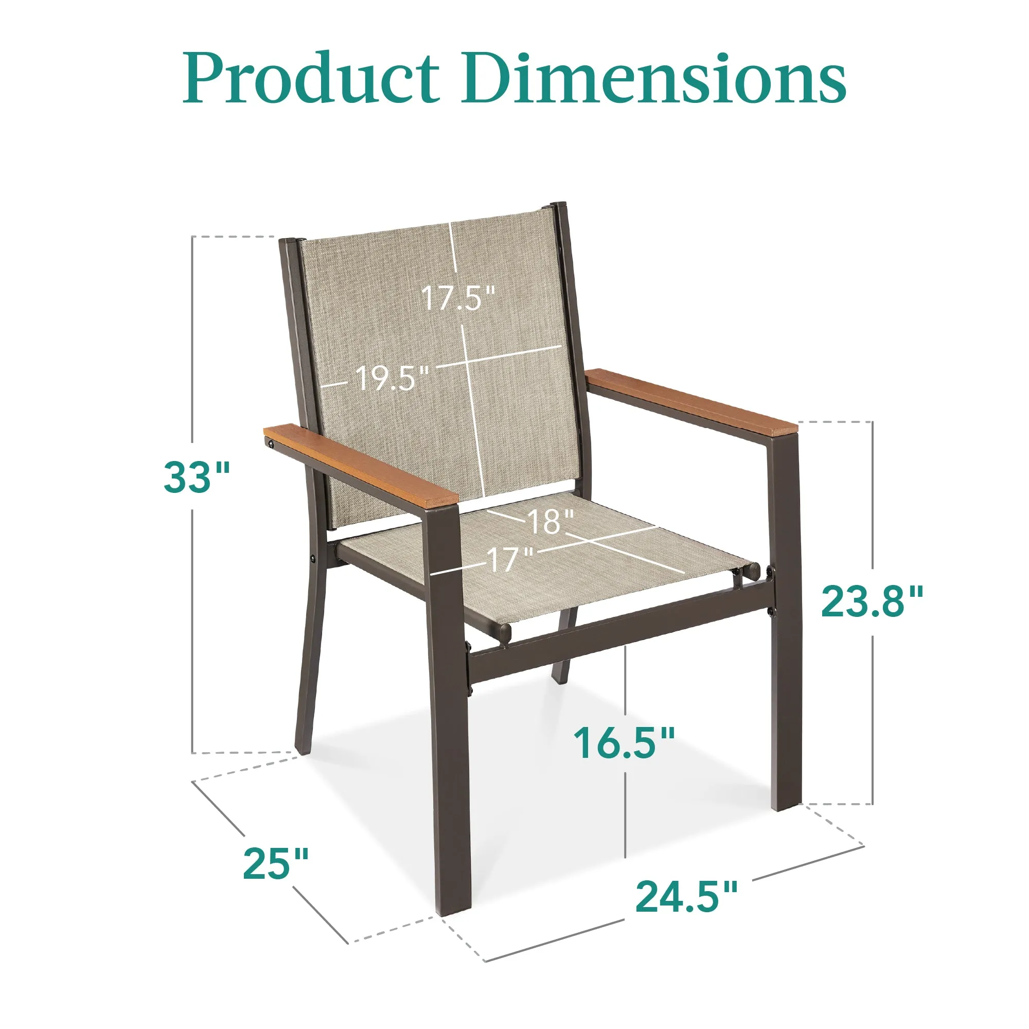 Set of 2 Stackable Textilene Chairs w/ Armrests, Dining Accent Furniture