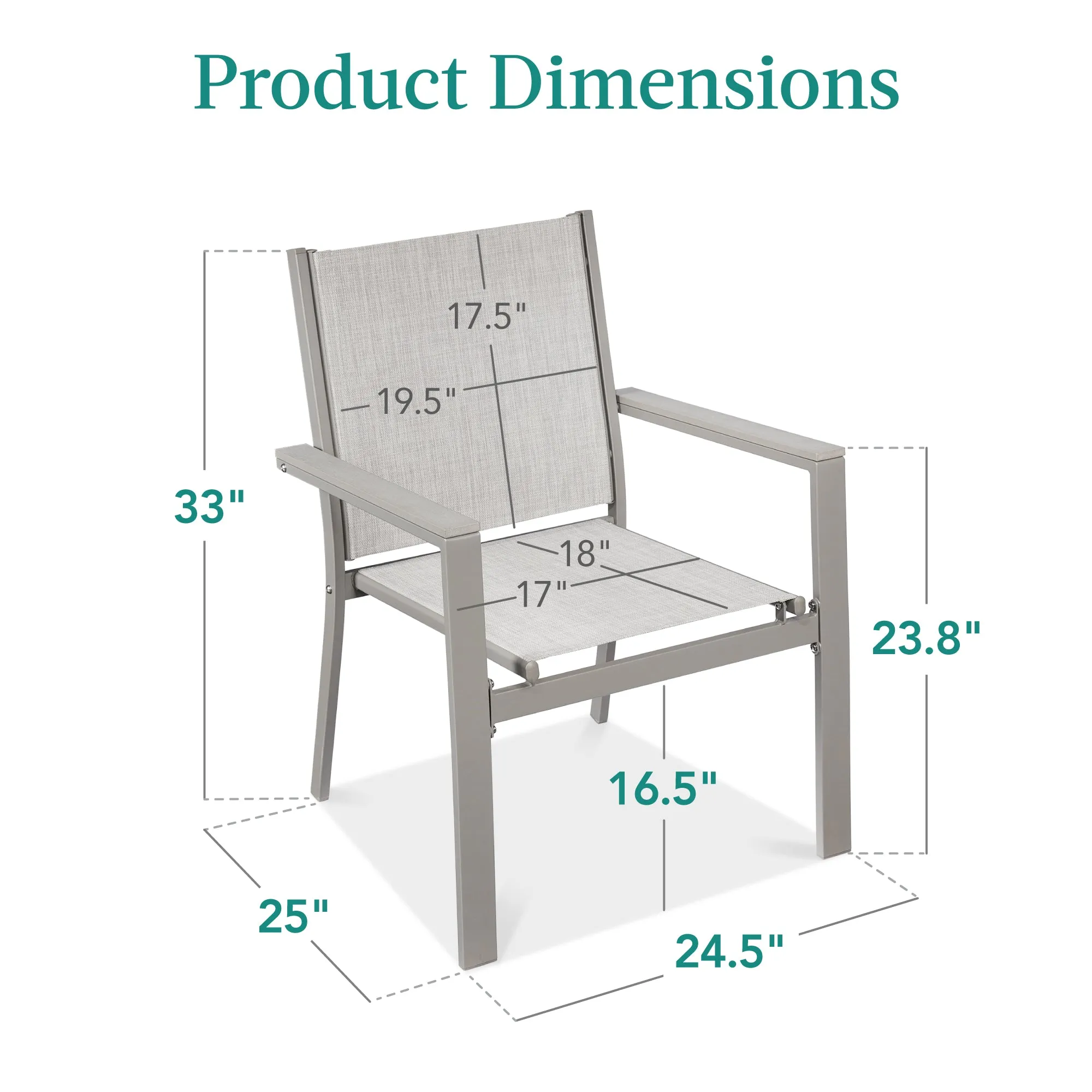 Set of 2 Stackable Textilene Chairs w/ Armrests, Dining Accent Furniture