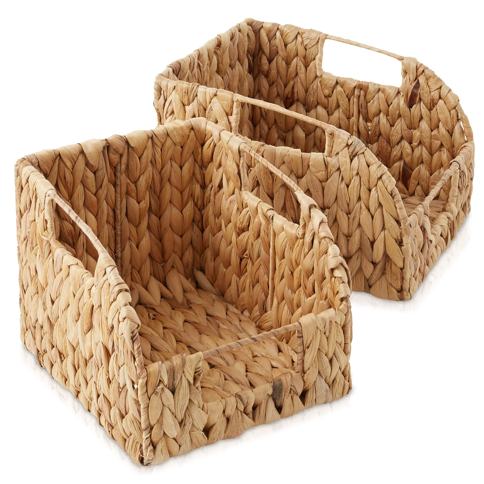 (Set of 2) Water Hyacinth Pantry Baskets with Handles, Medium and Large Size