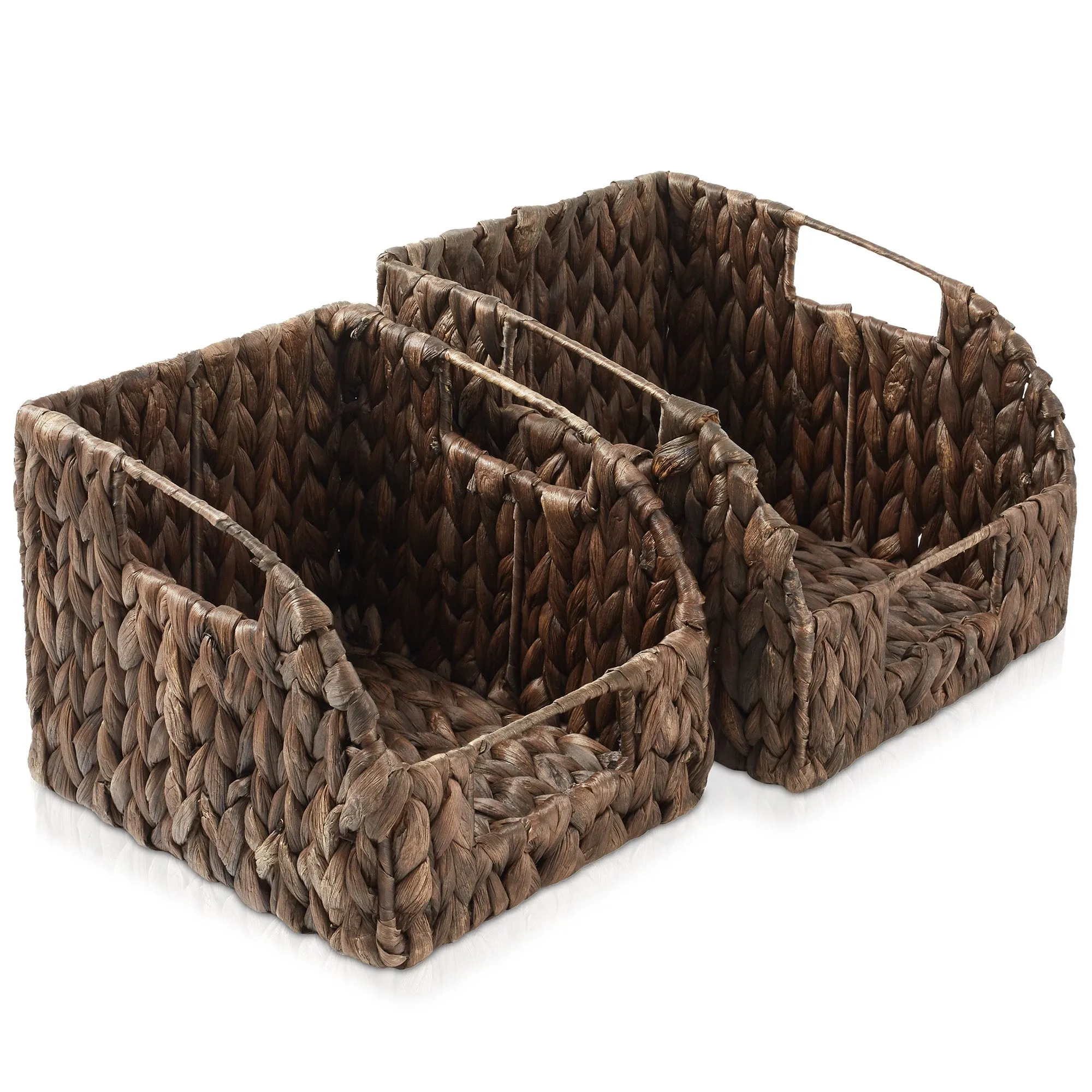 (Set of 2) Water Hyacinth Pantry Baskets with Handles, Medium and Large Size