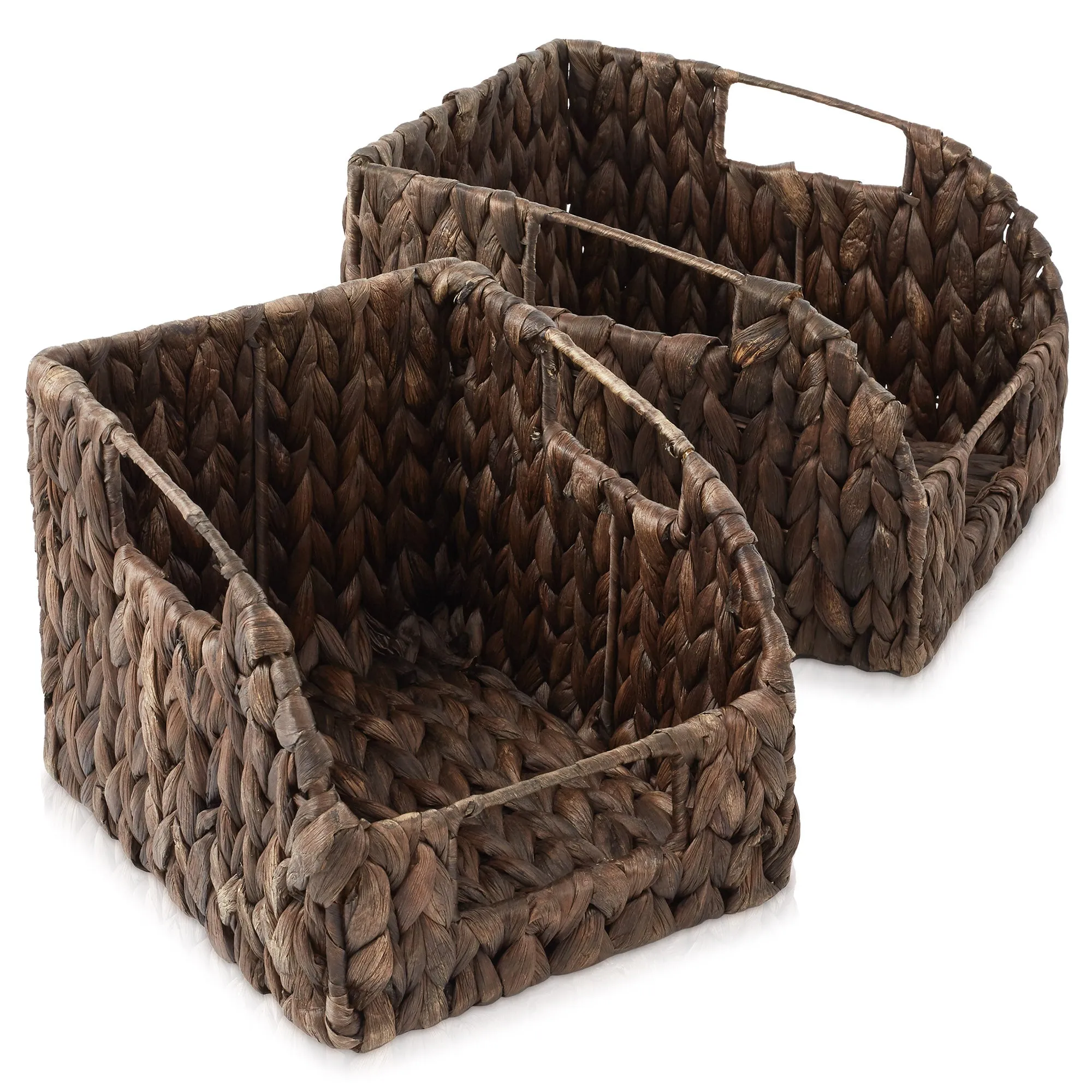 (Set of 2) Water Hyacinth Pantry Baskets with Handles, Medium and Large Size