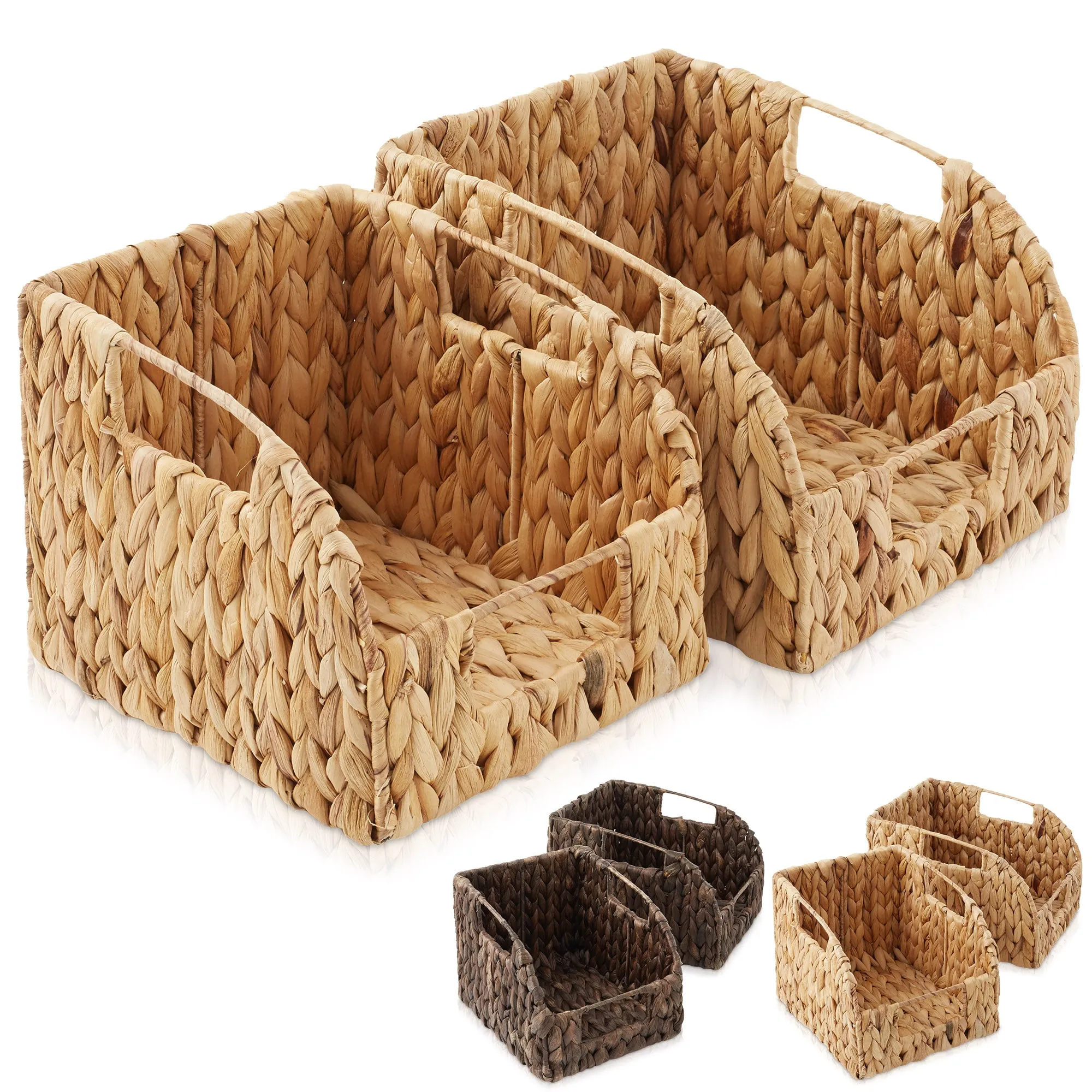 (Set of 2) Water Hyacinth Pantry Baskets with Handles, Medium and Large Size