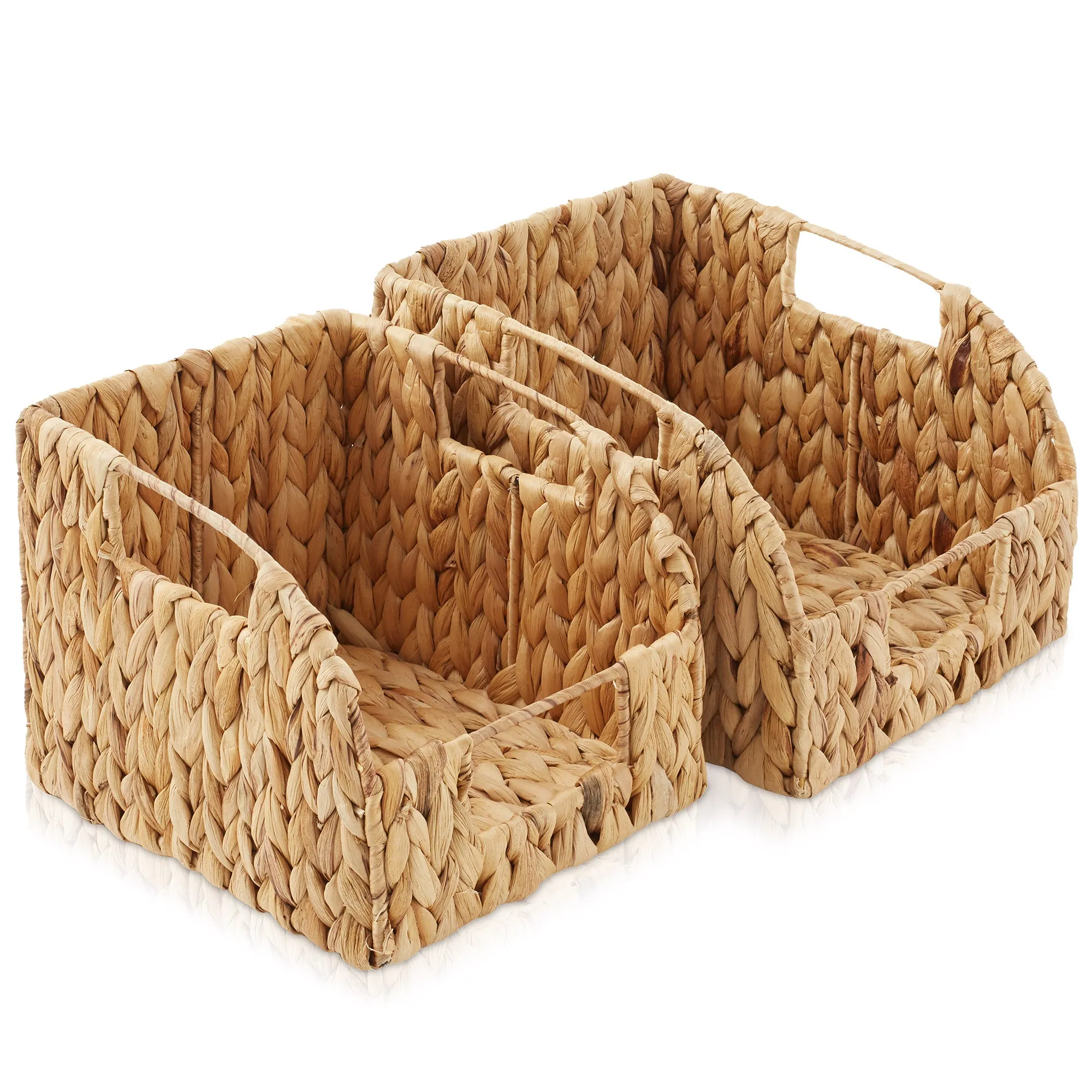 (Set of 2) Water Hyacinth Pantry Baskets with Handles, Medium and Large Size