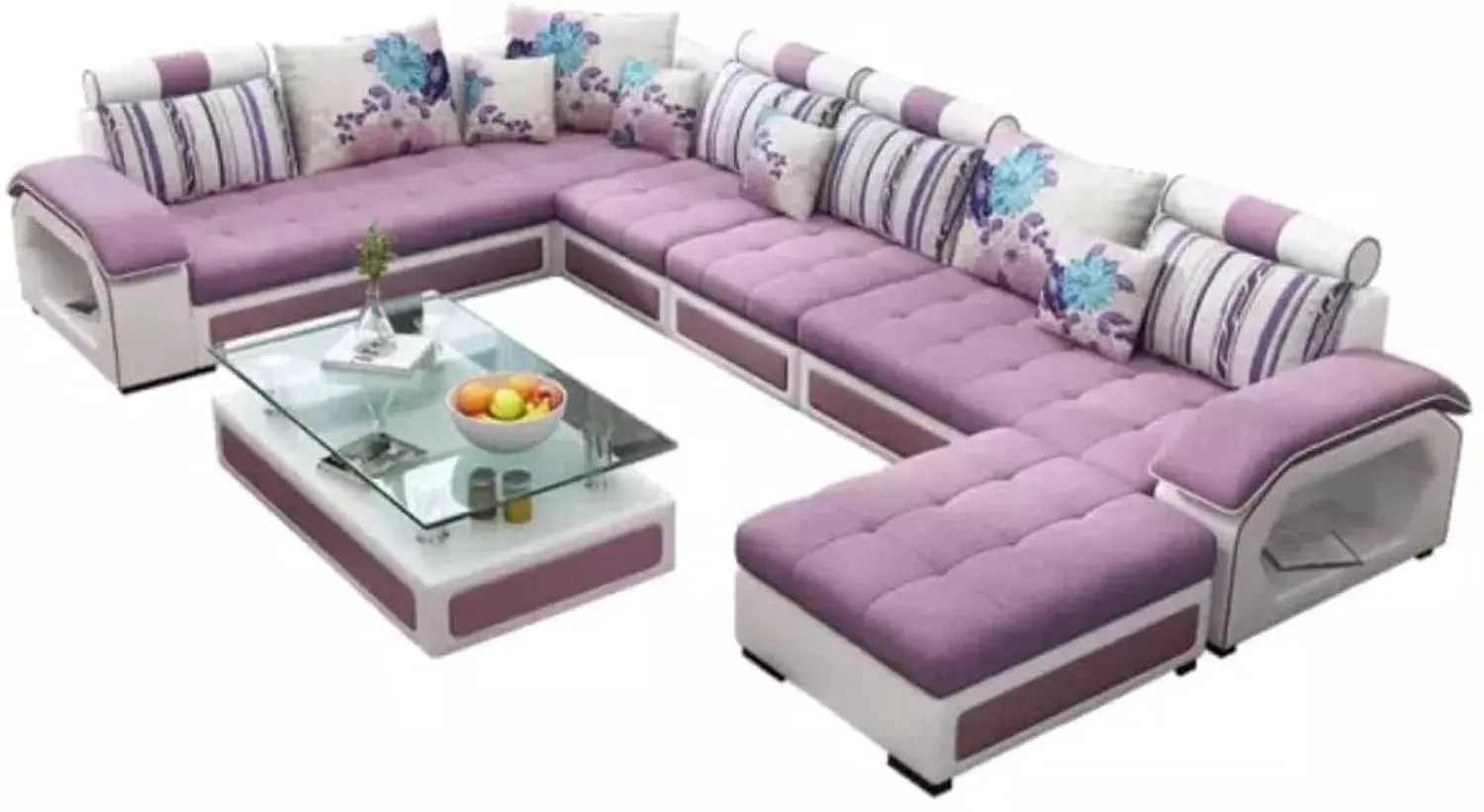 Silvester 12 Seater U Shape Premium Sectional Fabric Sofa Set with 4 Puffy