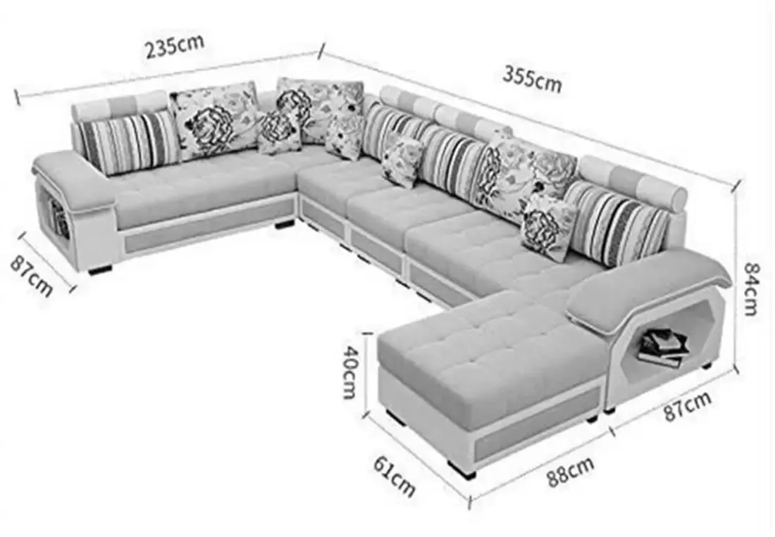 Silvester 12 Seater U Shape Premium Sectional Fabric Sofa Set with 4 Puffy