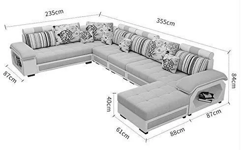 Silvester 12 Seater U Shape Premium Sectional Fabric Sofa Set with 4 Puffy