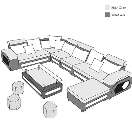 Silvester 12 Seater U Shape Premium Sectional Fabric Sofa Set with 4 Puffy