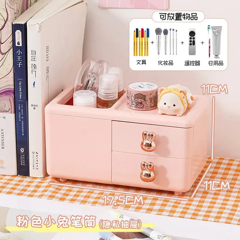 SINOTAO  -  Cute Storage Box Large Capacity Pen Holder Student Desktop Handbook Stationery Storage Box Drawer Ins Home Office Storage Bins