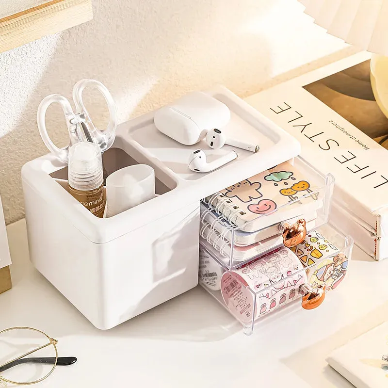 SINOTAO  -  Cute Storage Box Large Capacity Pen Holder Student Desktop Handbook Stationery Storage Box Drawer Ins Home Office Storage Bins