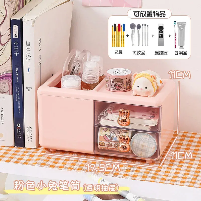 SINOTAO  -  Cute Storage Box Large Capacity Pen Holder Student Desktop Handbook Stationery Storage Box Drawer Ins Home Office Storage Bins