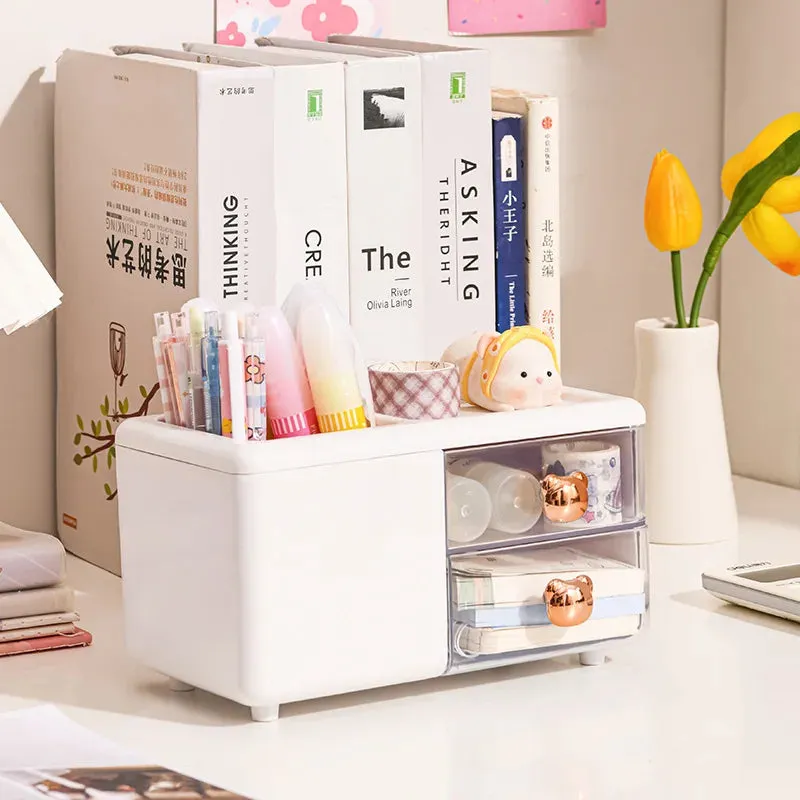 SINOTAO  -  Cute Storage Box Large Capacity Pen Holder Student Desktop Handbook Stationery Storage Box Drawer Ins Home Office Storage Bins