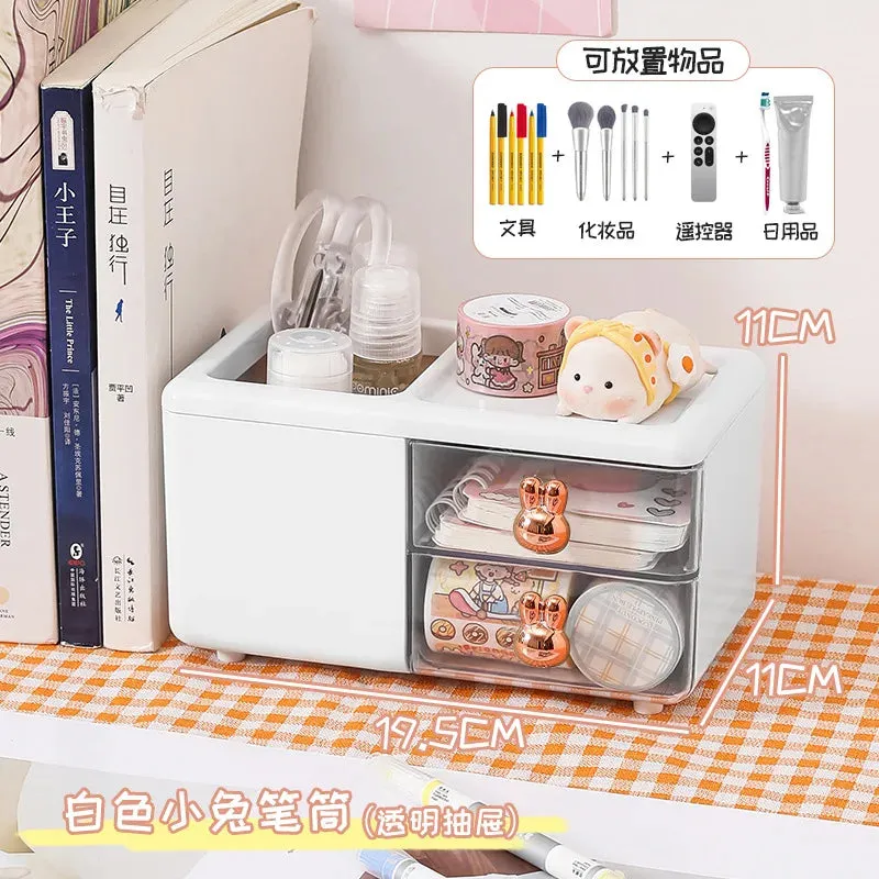 SINOTAO  -  Cute Storage Box Large Capacity Pen Holder Student Desktop Handbook Stationery Storage Box Drawer Ins Home Office Storage Bins