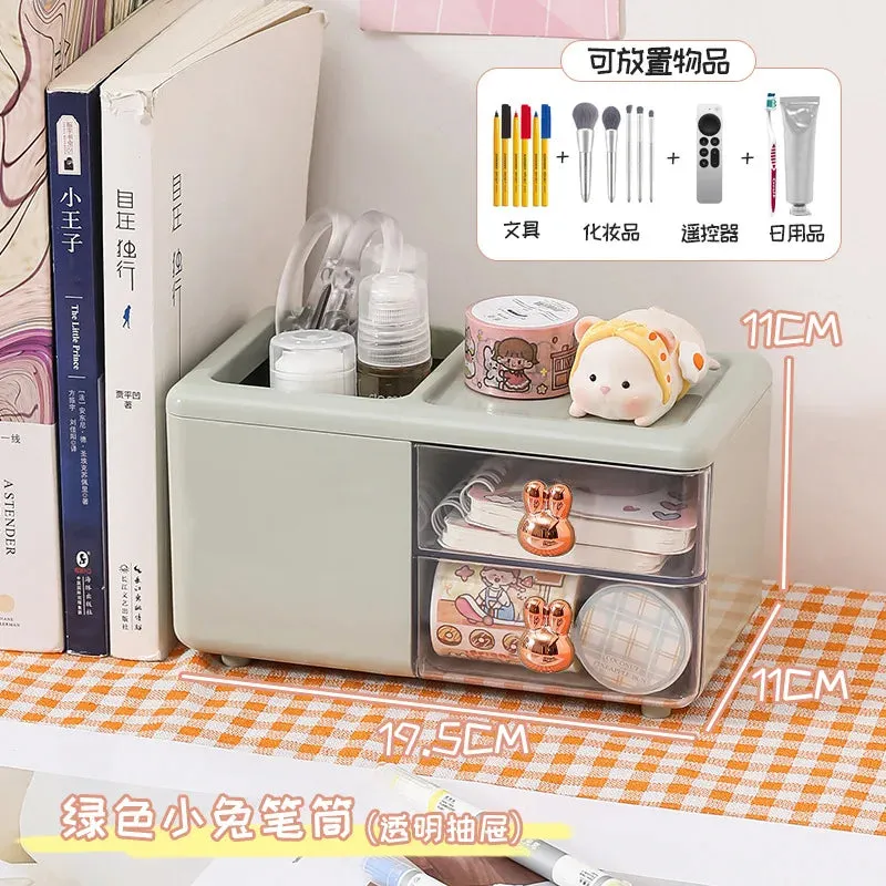 SINOTAO  -  Cute Storage Box Large Capacity Pen Holder Student Desktop Handbook Stationery Storage Box Drawer Ins Home Office Storage Bins