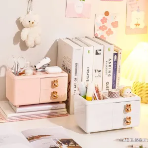 SINOTAO  -  Cute Storage Box Large Capacity Pen Holder Student Desktop Handbook Stationery Storage Box Drawer Ins Home Office Storage Bins