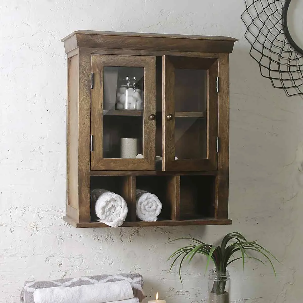 Solid Wood Double Door Bathroom Cabinet in 2 Sizes