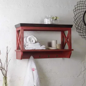 Solid Wood Vintage Red Bathroom Shelves