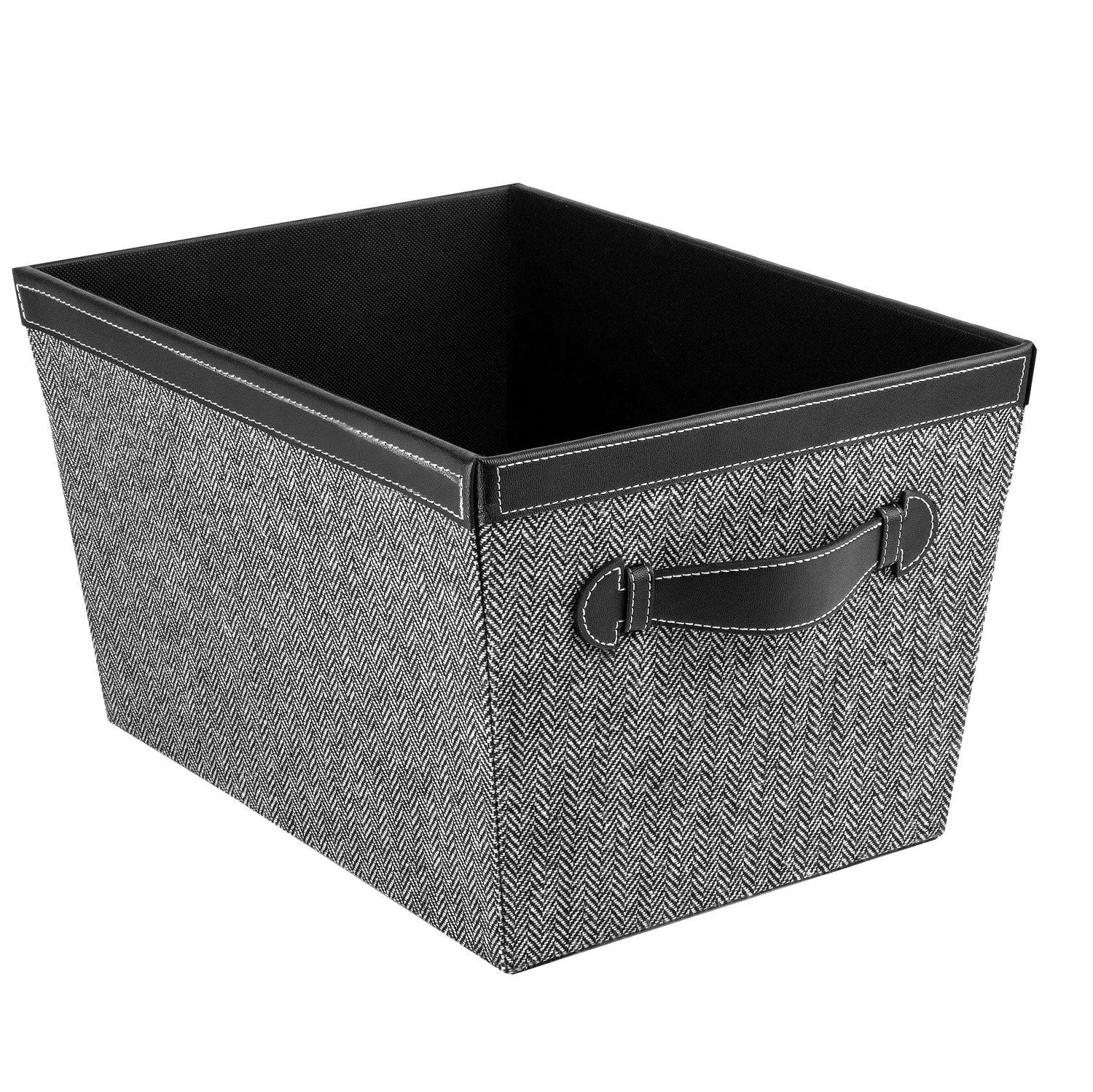 Storage Bin with Handles, Herringbone Black  (Wholesale)