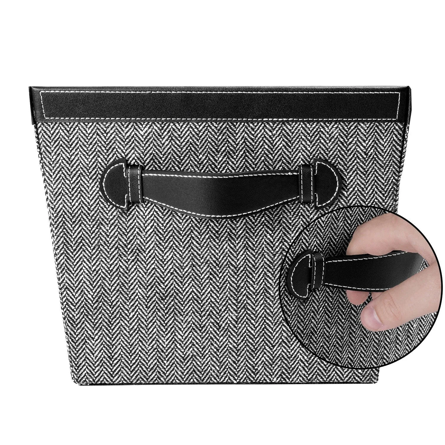 Storage Bin with Handles, Herringbone Black  (Wholesale)