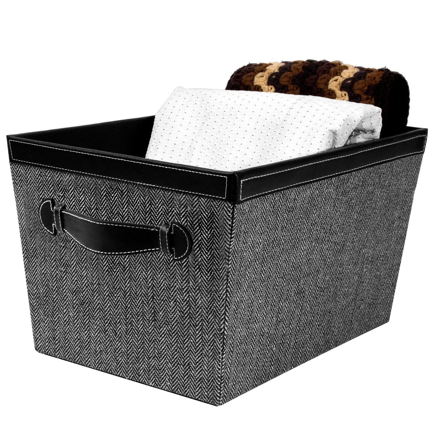 Storage Bin with Handles, Herringbone Black  (Wholesale)