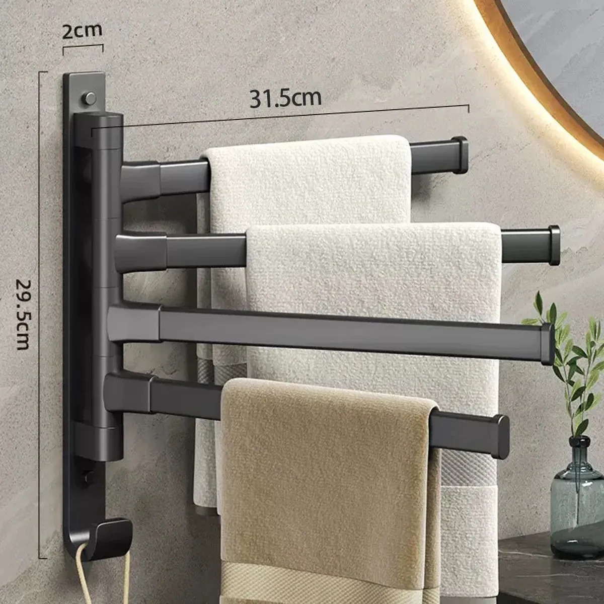 Swivel Towel Rack, Thicken 5-Arm Towel Bar,  Rustproof Swing Out Towel Hanger for Bathroom, Kitchen