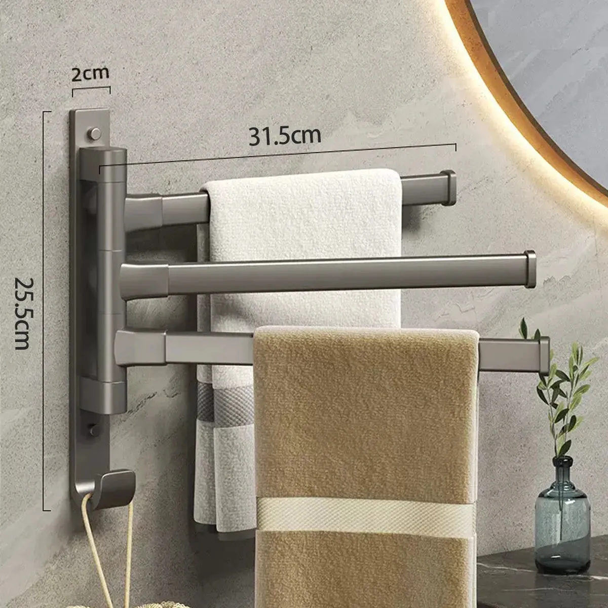 Swivel Towel Rack, Thicken 5-Arm Towel Bar,  Rustproof Swing Out Towel Hanger for Bathroom, Kitchen