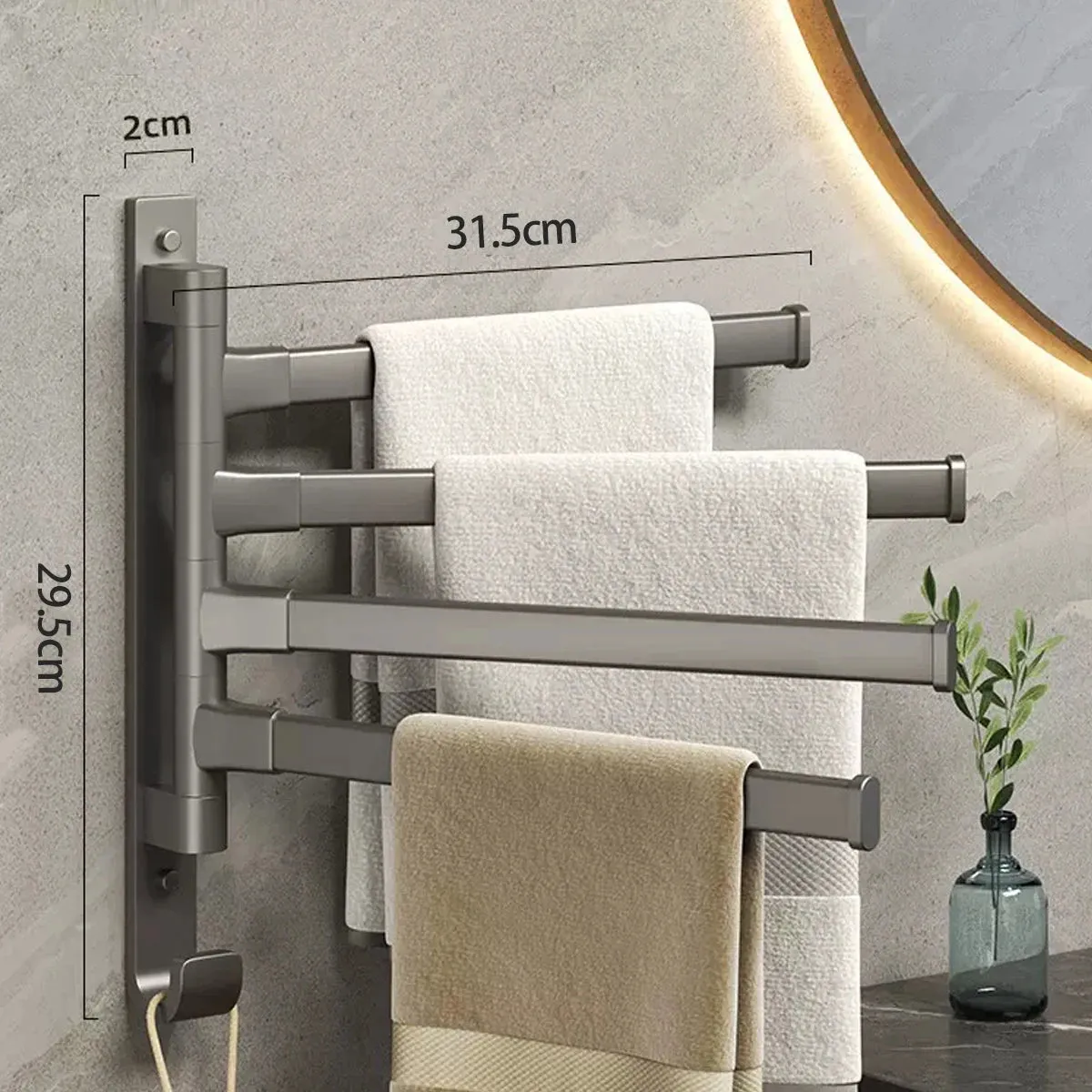 Swivel Towel Rack, Thicken 5-Arm Towel Bar,  Rustproof Swing Out Towel Hanger for Bathroom, Kitchen